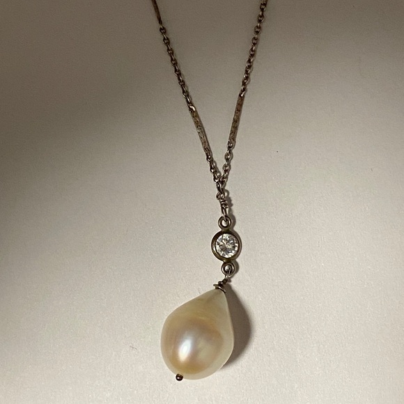 Large Genuine Pearl Sterling chain necklace